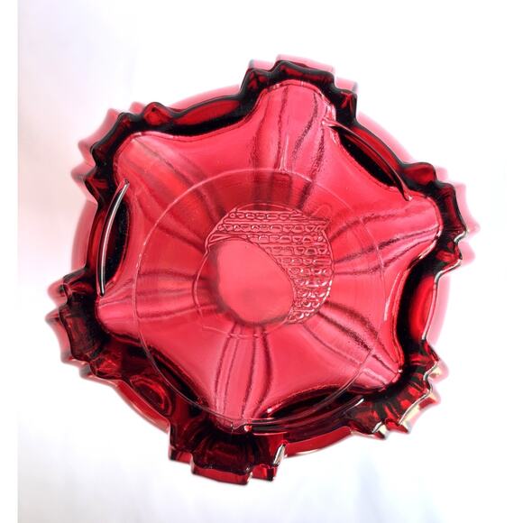 Vintage Red Glass Hourglass Shape Vase with Acorn Logo on bottom - Picture 5 of 7